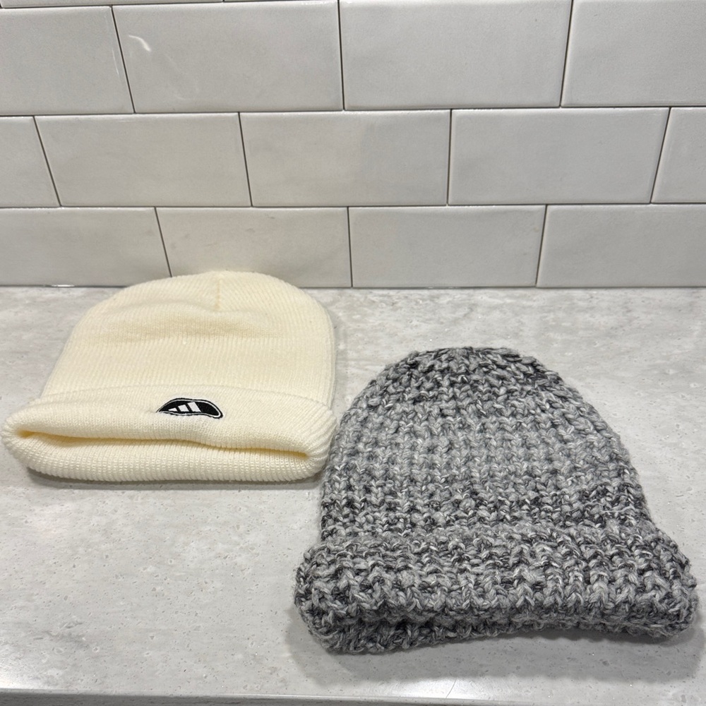 Beanie Bundle: Adidas Cream Knit + Universal Thread Marled Grey